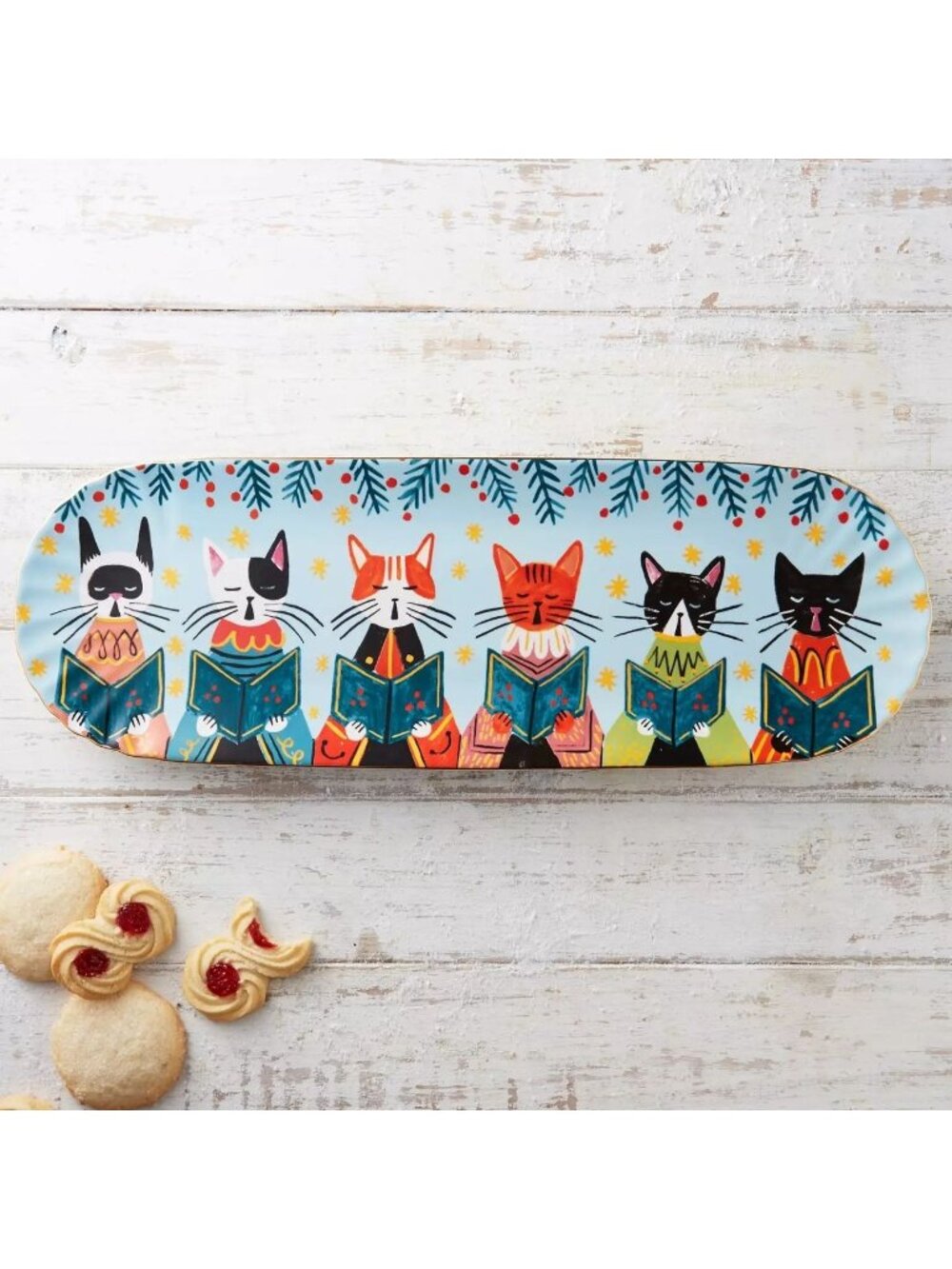 Quill & Fox Cat Carolers Platter Christmas Tray Kitsch Anthropologie NWT Ceramic